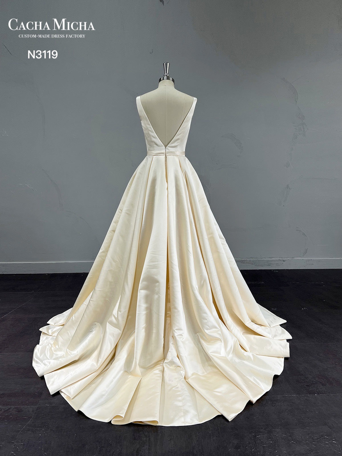 Custom-made wedding dress supplier -Classic V Back Champagne Satin ...